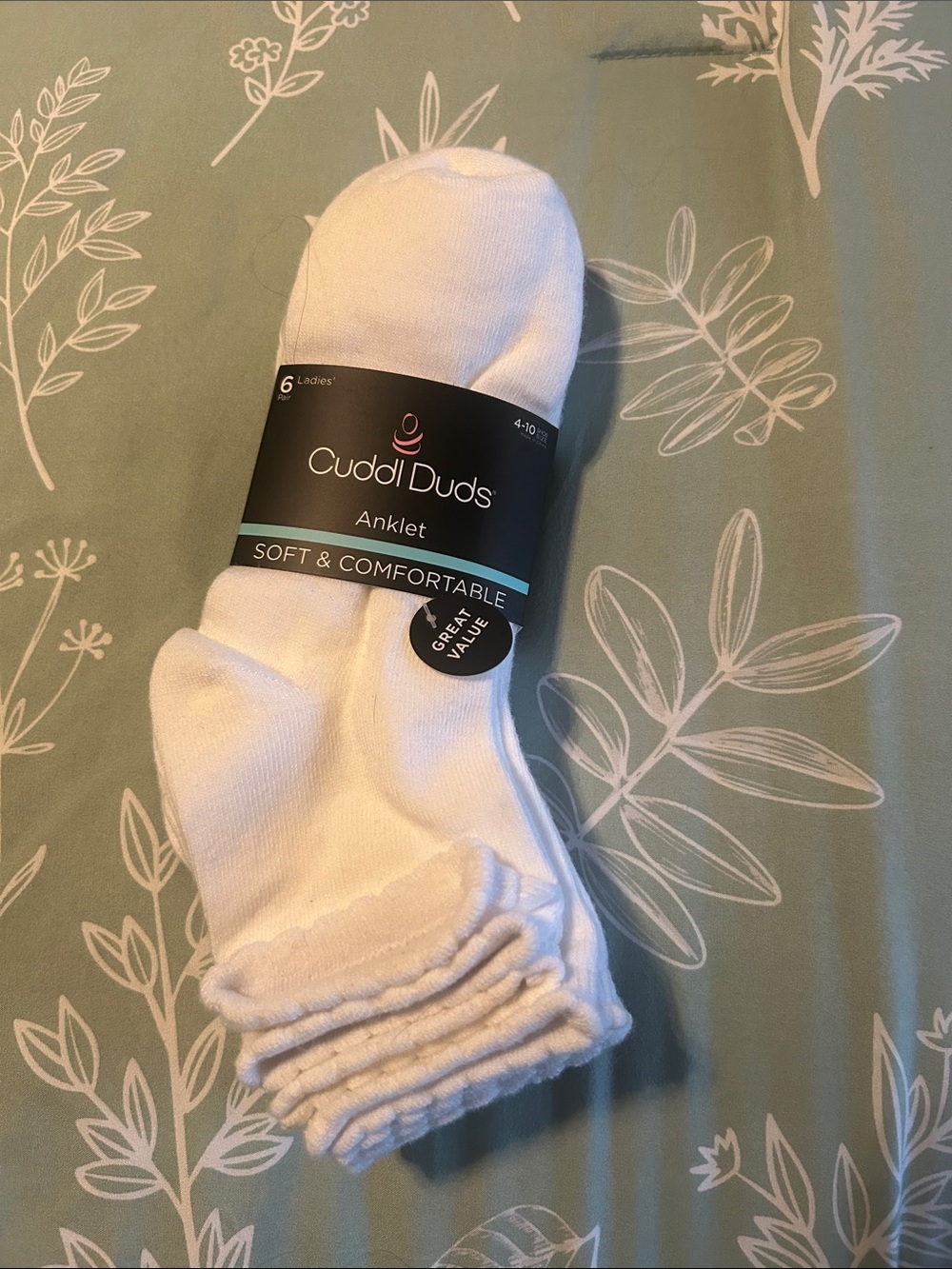 Cuddl Duds Women’s White Anklet Socks - Soft & Comfortable (6 Pack)